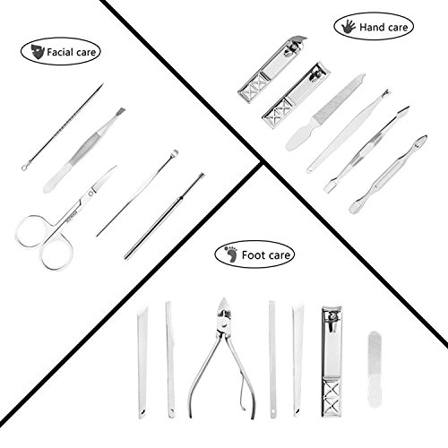 18 in 1 Manicure Pedicure Set Nail Clippers Travel Hygiene Kit Scissor Tweezer Knife Ear Pick Utility Tools with PU Leather Case for Men Women Kids