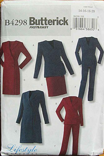 Butterick Sewing Pattern 4298 B4298 Misses Size 14-20 Easy Wardrobe Jacket Coat-Dress Skirt Pants