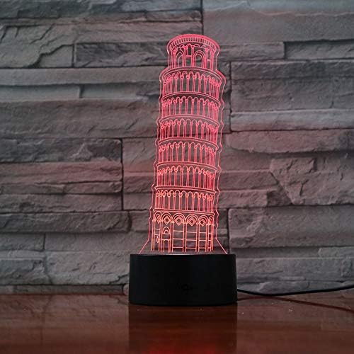 WEREWTR 3D Night Light 7 Color Leaning Tower of Pisa 3D Night Light Home Decoration Touch Change Illusion Lava Lamp