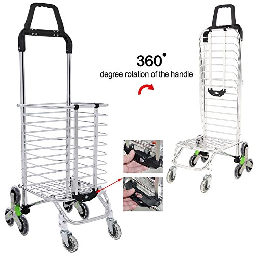 Meflying Folding Shopping Cart with Swivel Wheels and Oxford Cloth Bag | Heavy Duty Stair Climbing Cart | Grocery Laundry Cart (US Stock) (Type2)