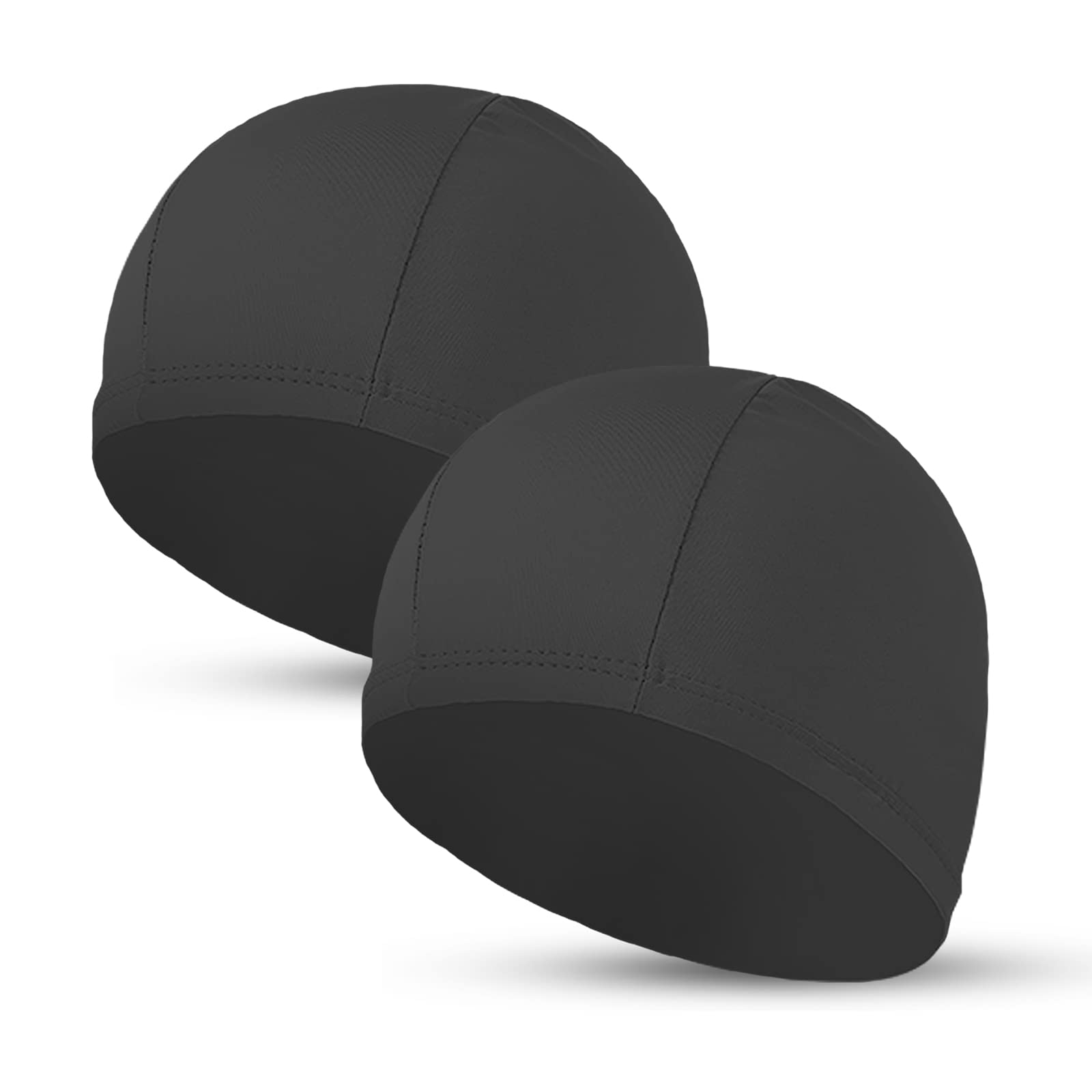 Photo 1 of 2pcs Cloth Swim Caps for Both Women & Men & Kids Fabric Durable Non-Waterproof Elastic Swimming Pool Cap Bathing Cap for Long and Short Hair (Black)