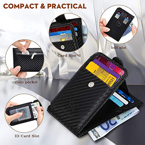 Mirakle Portafoglio Uomo Piccolo Sottile, Porta Carte Di Credit con Portamonete, Nero Mini fibra di carbonio Portafoglio con Protezione RFID Porta Tessere Slim Tascabile per Contanti Regalo