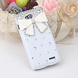 ACC5Star(TM) Cute 3D Bling Diamond Crystal White Bow Bowknot Hard Back Case Cover Skin for LG Optimus L70 Phone + High Quality Random Color Stylus + 10*15 Cm Green Soft Clean Cloth with Logo