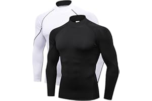 QUEERIER 2/3 Pack Men's Compression Shirts Long Sleeve Workout Shirts Mock Turtleneck Athletic Base Layer Active Undershirts Tops