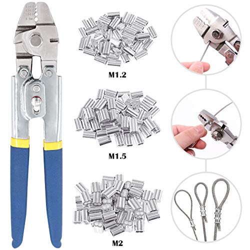 Glarks Up To 2.2mm Wire Rope Crimping Tool With 150Pcs 3 Size Aluminum