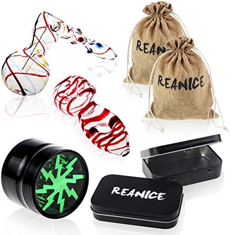 REANICE PIPE 2-PCK Differ Glass Pipe bowl with Carb Hole Glass Crafts + tobacco grinder/boxes/bags