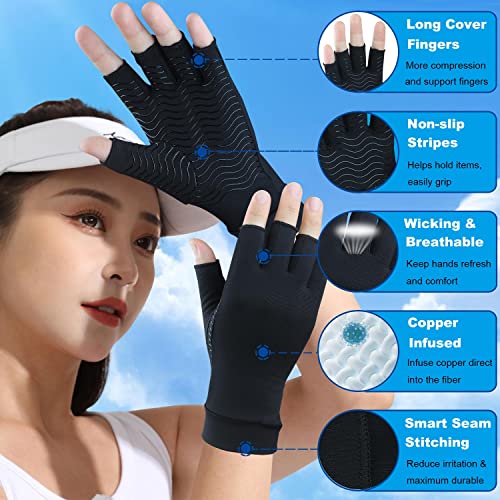 2 Pairs Copper Arthritis Gloves - Fingerless Compression For Hand Pain Relief