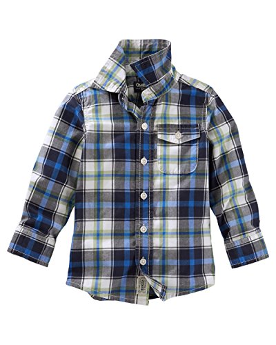 OshKosh Boys Plaid Button-Front Shirt, Navy Blue, 9m