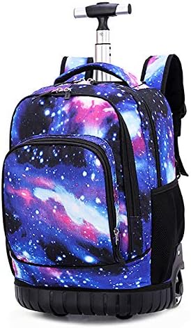 vafany Rolling Backpack, 19 Inch Rolling School Book Pack Multifunction Trolley Bags Luggage Wheels Backpack for Kids and Students