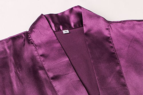 Joy Bridalc Satin Wedding Robes with Clear Rhinestones-Bride&Bridesmaid Edition Short Kimono,Maid of Honor Edition, Purple XS - Thumbnail 3