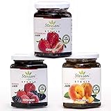 Stevien Jam Collection (3 Jars) | Made With Organic Stevia | Low Calorie | Vegan,Nut-Free and Gluten Free| 100% Natural And Local Fruits | Peach, Strawberry, And Mixed Berry