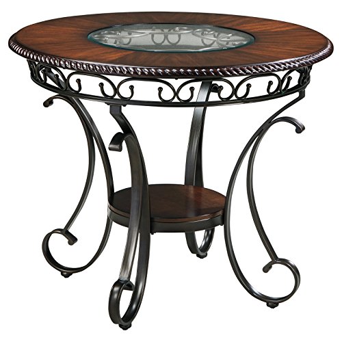 Luxury Old World Style Counter Height Dining Table, Sturdy Woodwork and Scrolled Metal Base Construction and Circular Inset Glass, Beautifully Textured and Richly Hand Finished, + Expert Guide