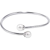 9-9.5mm White Freshwater Cultured Pearl Bangle Bracelet for Women AA+ Quality in Sterling Silver - PremiumPearl