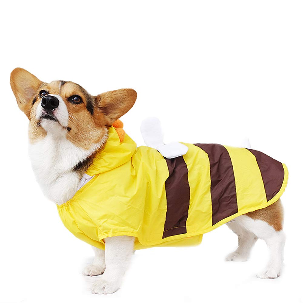Pet Raincoat, Dog Waterproof Hoodies Rain Jacket Bee Lightweight Rain Coat for Corgi Tidy and Small Medium Dog (LL)