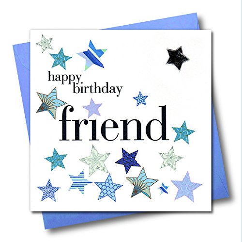 Claire Giles Greeting Cards, Happy Birthday Card, Friend, Blue Stars design, Embellished with a Padded Star