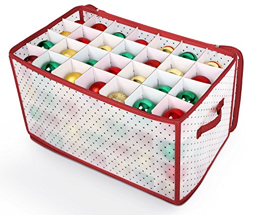 Miusco Holiday 112 Slots Large Clear Plastic Ornament Storage Chest with Dividers, 2 Side Zipper Closures