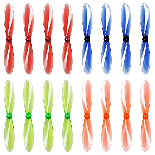 AFUNTA Propeller Blades for Hubsan X4 H107 H107D H107C H107L Quadcopter, 4 Sets (16pcs) Transparent Props Rotor for Helicopter - Red & Green & Blue & Orange
