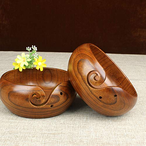 Yamalans Handmade Wooden Yarn Bowl, Home Knitting Needlework Storage Crochet Organizer Yarn Holder for Knitting & Crocheting 7.87 x 2.76 inch