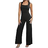 OYOANGLE Women's Square Neck Wide Leg Jumpsuits Sleeveless Work Office Dressy Jumpsuit One Piece Outfits