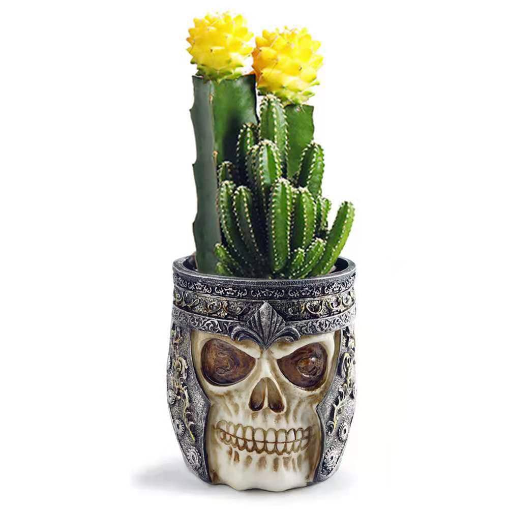 Skull Decoration Pen Pencil Holder Desk Pencil Vase Desk Ornament Makeup Brush Holder Cup Resin Skeleton Flowerpot Home Office Accessories Dressing Table Office Desk Supplies Office Organization