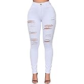LONGBIDA Skinny Ripped Jeans for Women High Waisted Stretch Butt Lifting Jeans Slim Fit Distressed Denim Pants Jeggings Jeans
