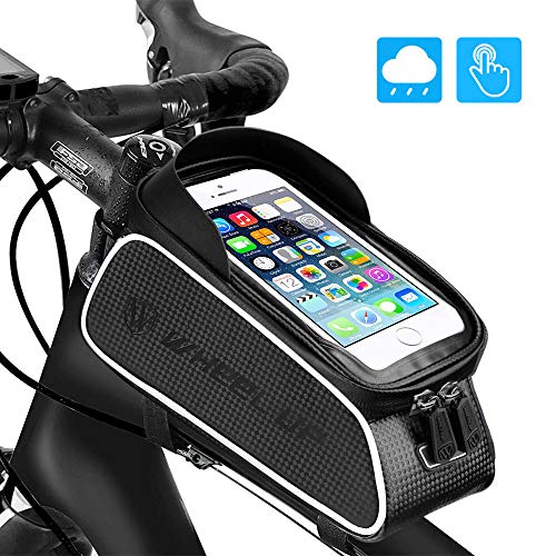 UBEGOOD Bike Front Frame Bags, Bicycle Phone Bags Waterproof, Top Tube Mount Handlebar Storage Bag, Bike Phone Holder with Touch Screen Large Capacity, Cycling Pack Fit Phones Below 6.0″