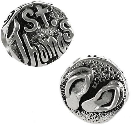 St. Thomas with Flip-Flop Sandals - Handmade Sterling Silver Large Hole Charm Bead