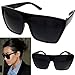 All Black Flat Top Oversized Square Kim Sunglasses (All Black, Black)