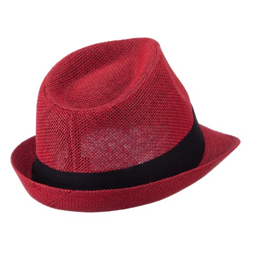 Pleated Hat Band Straw Fedora Hat - Red OSFM