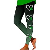 St Patricks Day Leggings For Women Casual Printed Shamrock Stretchy Irish Green Tights Tummy Control Workout Yoga Pants