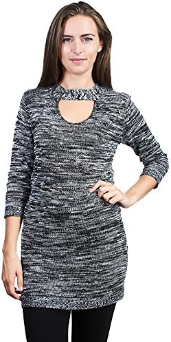 Knit Minded Womens Ladies Space Dye Sweater Dress Blouse with Gigi Neck Black/White Medium