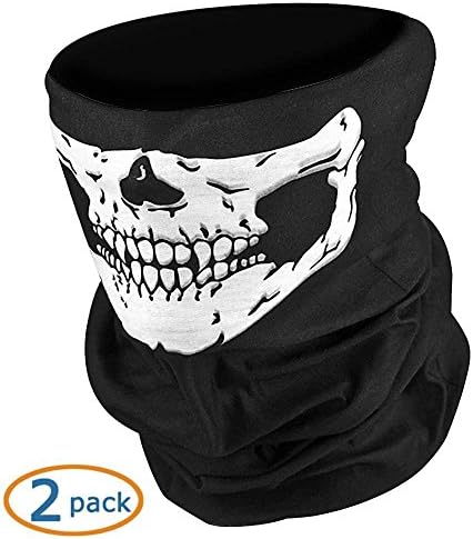 2 Pack Call of Duty Black Skull Face Tube Mask Neck Gaiter Dust Shield Seamless Bandana Balaclava