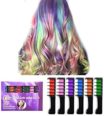 Temporary Hair Chalk Comb, Ociga Hair Color Comb with Non-Toxic and Safe for Kids, Great for Festivals Party Cosplay DIY (6-colors)
