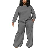 TOPSRANI Womens Plus Size Sweatsuits Tracksuit 2 Piece Outfits Crewneck Lounge Set Long Sleeve Baggy Wide Leg Pant Sets