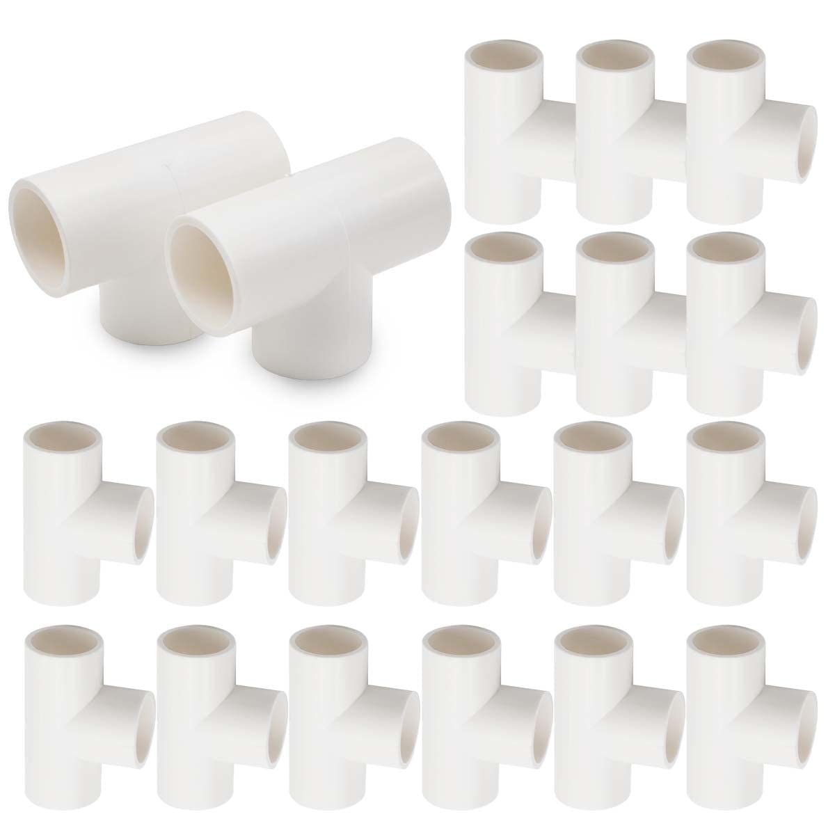 Bwintech 20 Pcs 20MM (1/2") 3 Way tee Slip Connector PVC-U Fitting Elbow Coupling Connector Garden Water Pipe Connection