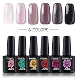 Coscelia 6 Pcs Soak Off Gel Nail Polish Set White Pink Glitter Black Nail Gel Polish Series Nail Varnish Starter Kit