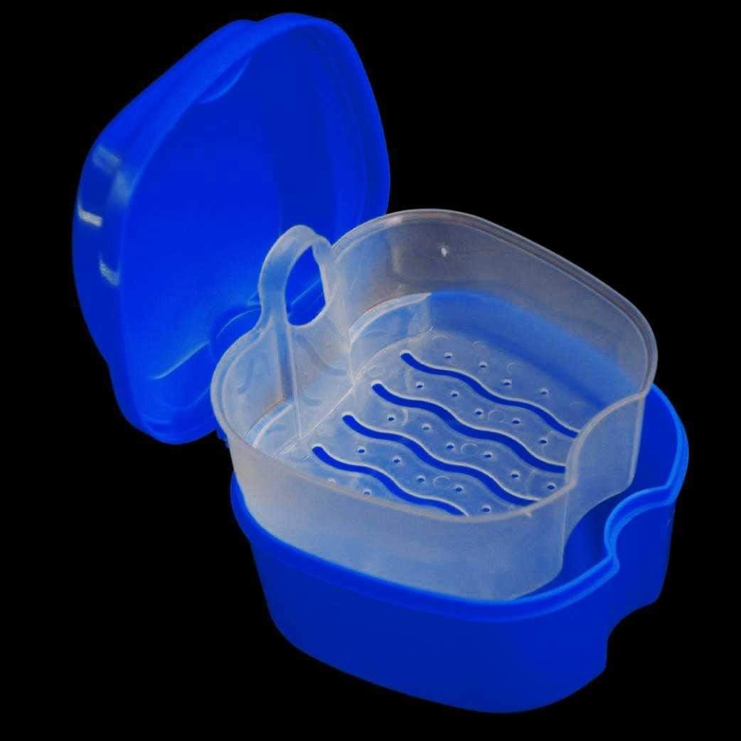 Denture Box Case, Riforla Denture Bath Box Case Dental False Teeth Storage Box with Hanging Net Container (Dark Blue): Health & Personal Care