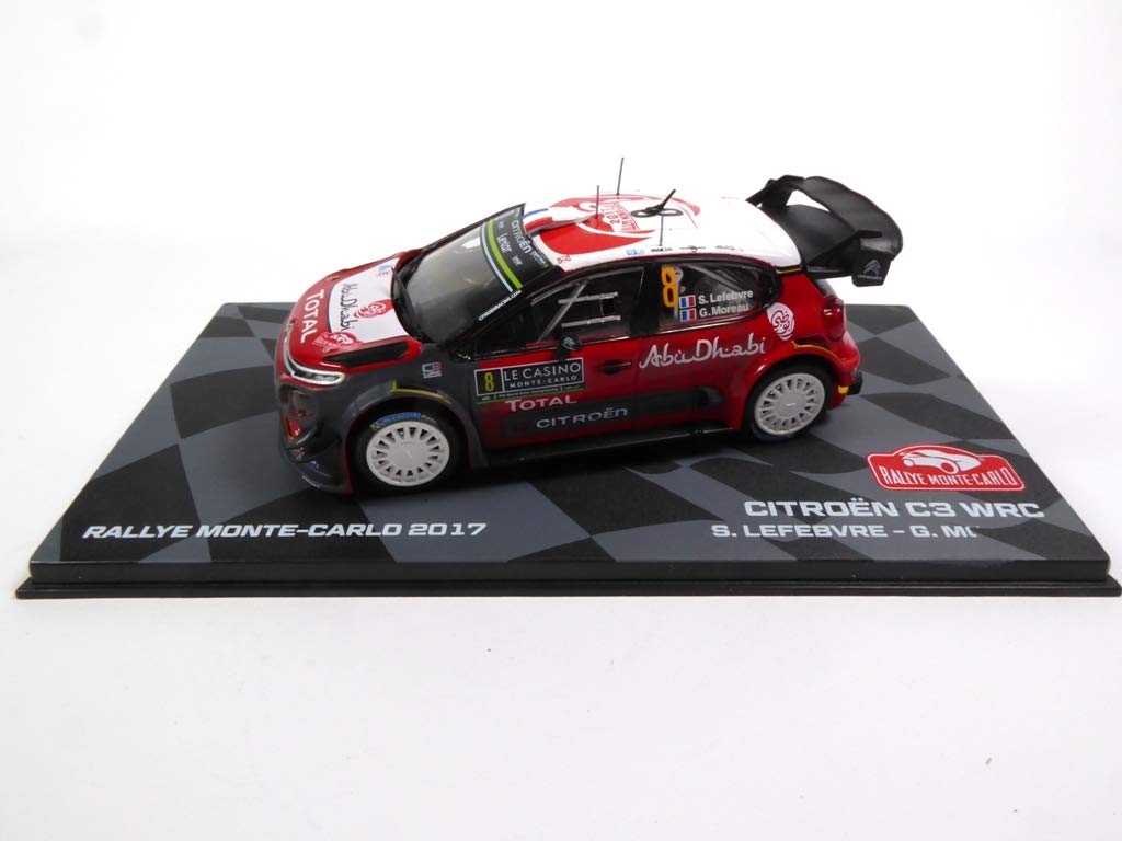 Eaglemoss 1/43 Ixo CITROEN C3 WRC 2017 Lefebvre Red Realistic Car Model in Base Mount, Polished Finish, Includes Base and Acrylic Showcase Box