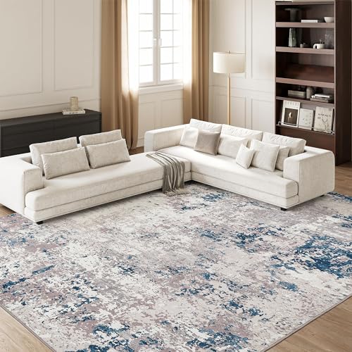 Photo 1 of Valenrug Washable Rugs 5x7 - Modern Abstract Blue Area Rugs 5x7 with Anti Slip Backing, Ultra Soft and Thin Foldable Stain Resistant Large Area Rugs for Living Room, Bedroom