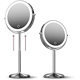 Fancii 9-Inch Lighted Makeup Mirror Height Adjustable with 10X /1X Magnification - Rechargeable, Double Sided LED Vanity Mirror with Light and Stand, 360° Swivel (Hailey)