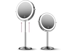 Fancii 9-Inch Lighted Makeup Mirror Height Adjustable with 10X /1X Magnification - Rechargeable, Double Sided LED Vanity Mirr