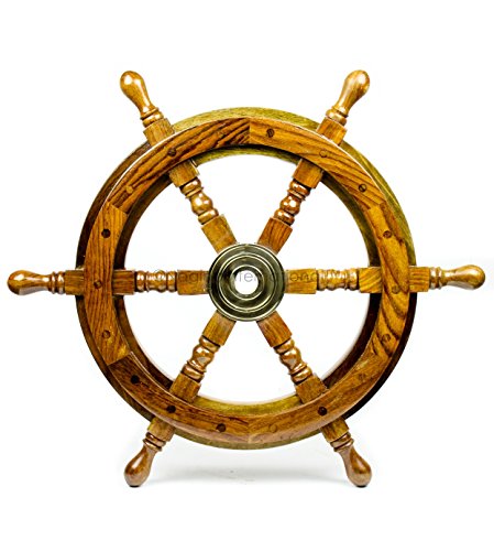 Nagina InternationalNautical Handcrafted Wooden Ship Wheel - Home Wall Decor (18 Inches, Natural Wood)