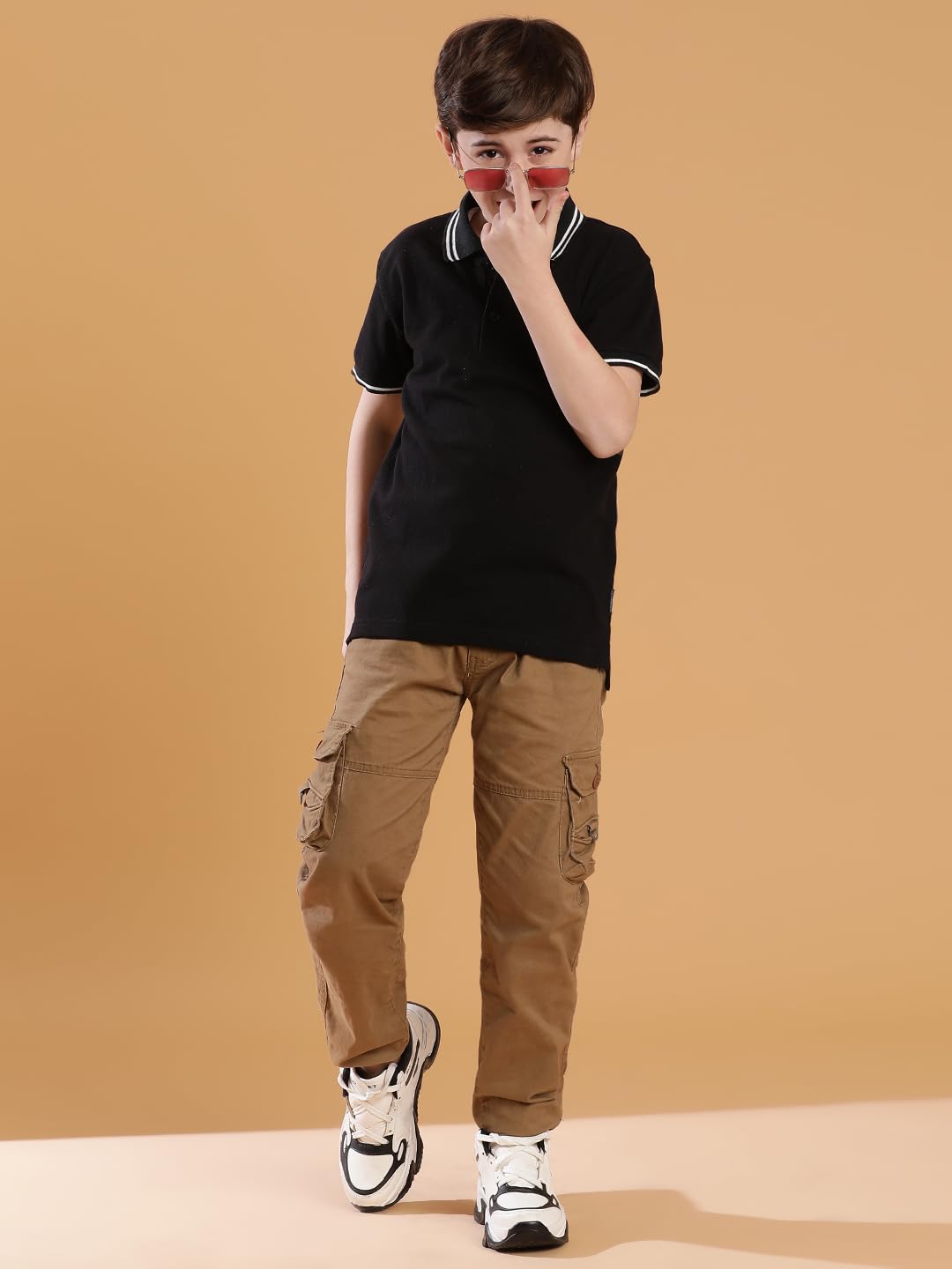 Li'l Tomatoes Boy Cotton Blend Solid Regular Fit Polo Shirt (GBT-S24-1409_Black) 4
