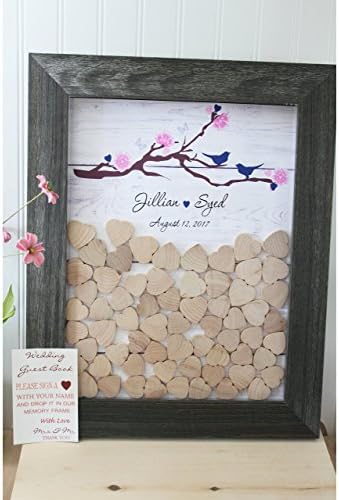 Wedding guestbook droptop Alternative guest book wooden hearts book birds in a branch- guest book drop me a heart for signatures- Wedding Decor
