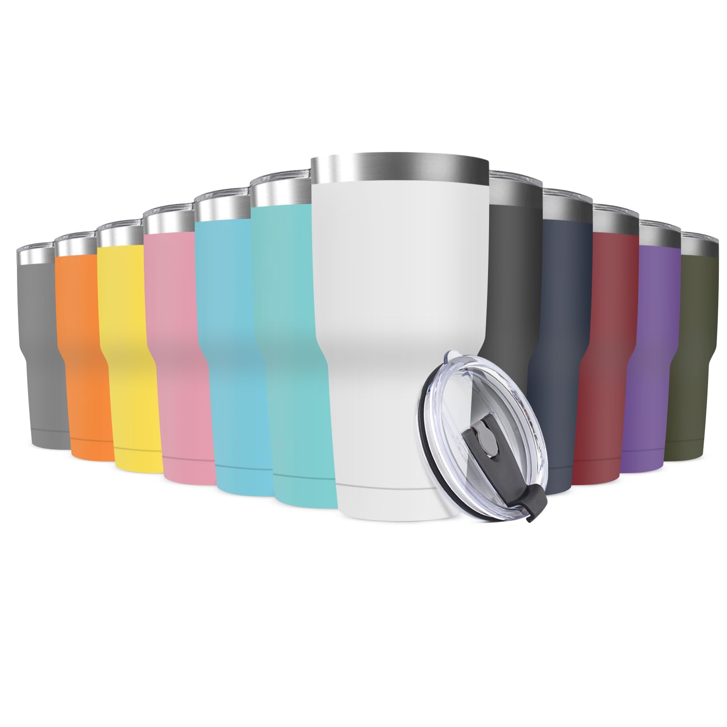 Photo 1 of Deitybless 30oz Stainless Steel Travel Mug with Lid, 12 Pack Double Wall Vacuum Insulated Bulk Tumbler, Powder Coated Coffee Cup Suitable for Vehicle Cup Holders (Assorted Colors)