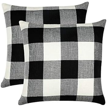 GirlyGirl Boutique Farmhouse Decorative Buffalo Check Plaid Pillow Covers Black and White Classic Linen Throw Pillow Covers for Couch, Bed, Sofa,Pack of 2(20 x 20 Inch)