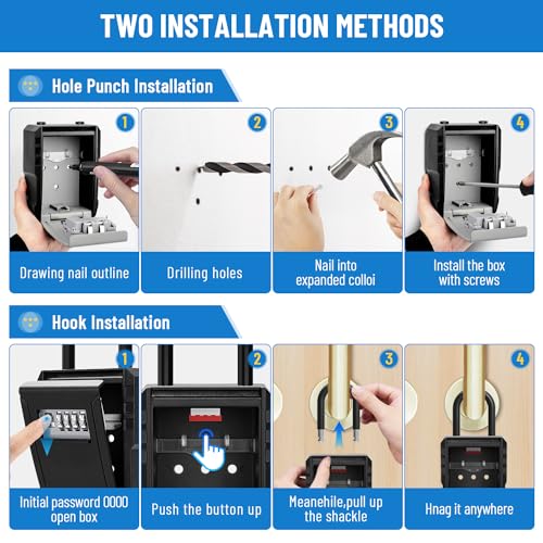 NEWIROVE Key Safe Large Key Box with Hook Waterproof Key Safe Box for Home, School, House for Rent, Black