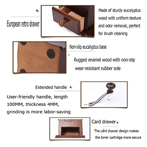 Gleamgo Manuelle Kaffeemühle aus Holz im Vintage-Look mit Handkurbel und verstellbarer Zahneinstellung, tragbare… – Bild 8