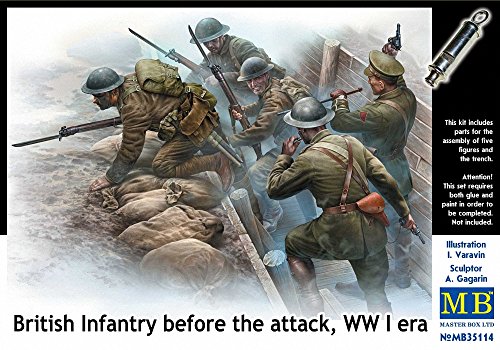 Master Box Models 1/35 British Infantry Before The Attack WWI Era with Mini-Diorama Trench 5 Figure Set