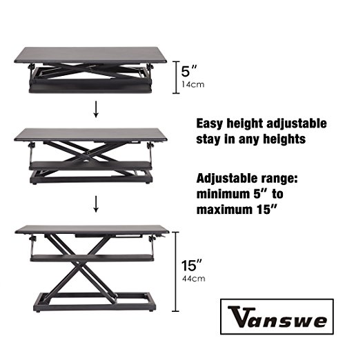 Height Adjustable Standing Desk, 32" Sit to Stand Gas Spring Riser Tabletop Workstation, Fits Dual Monitor with Keyboard Tray by Vanswe (black)